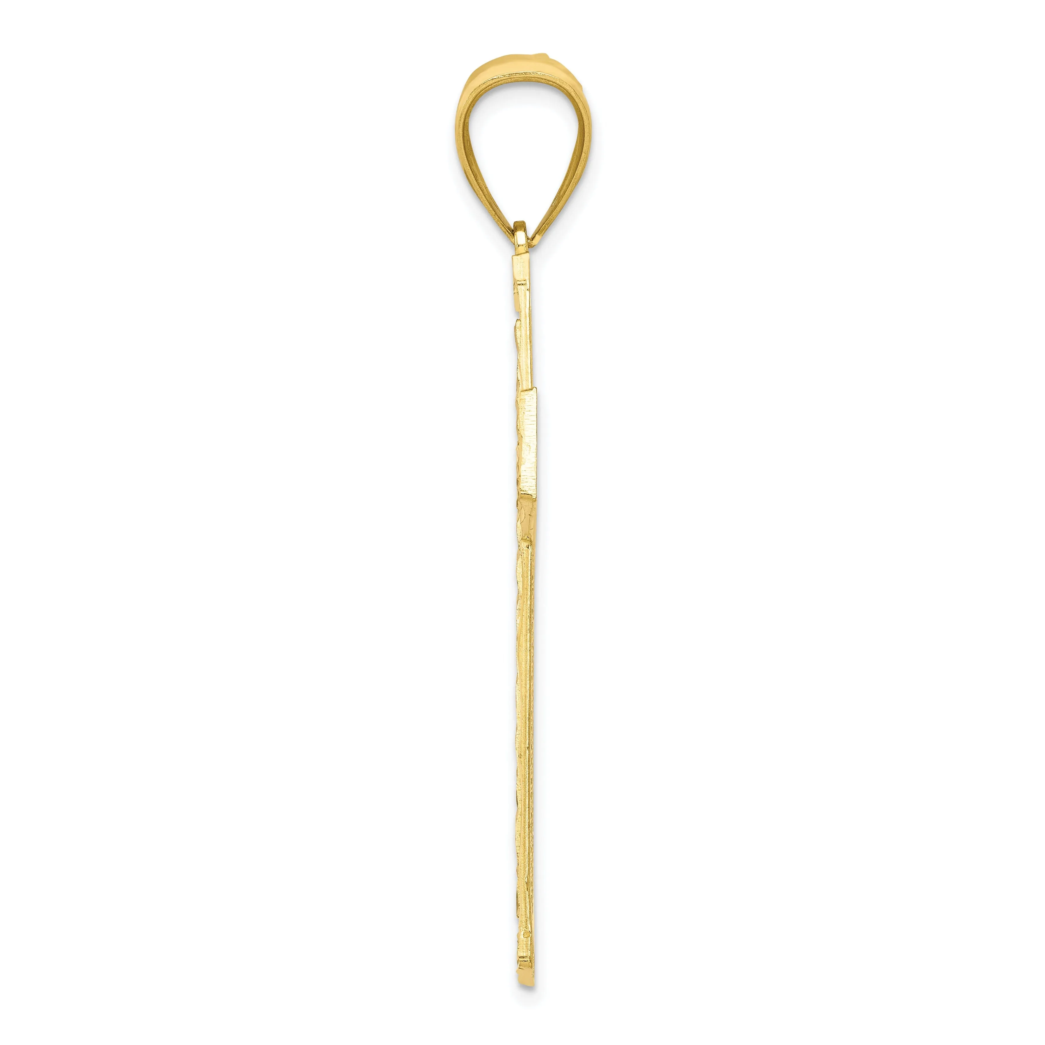 10k Yellow Gold Rhodium Textured Cross Pendant