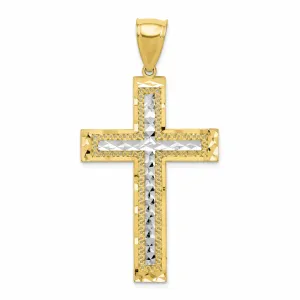 10k Yellow Gold Rhodium Textured Cross Pendant