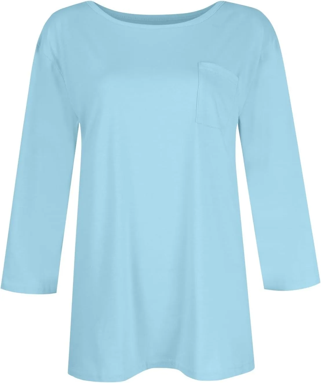 3/4 Length Sleeve Womens Tops Dressy Pocket Basic Crew Neck T Shirts Loose Fit Casual Comfy Three Quarter Blouses