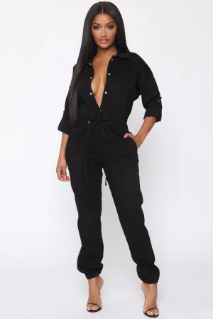 All That Ice Denim Jumpsuit - Black/Gold