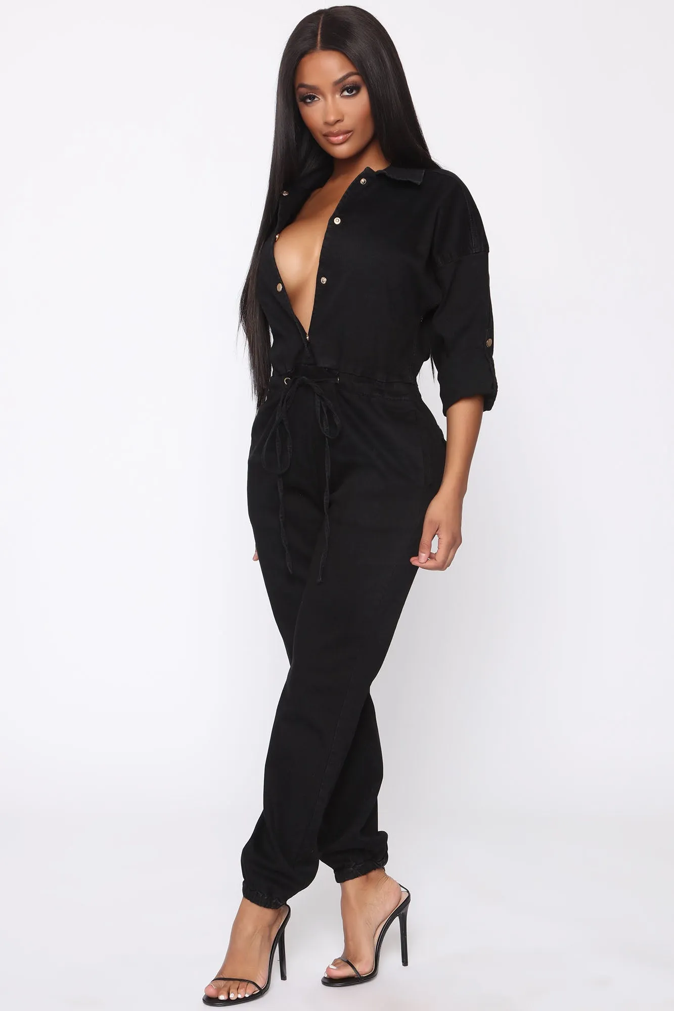 All That Ice Denim Jumpsuit - Black/Gold