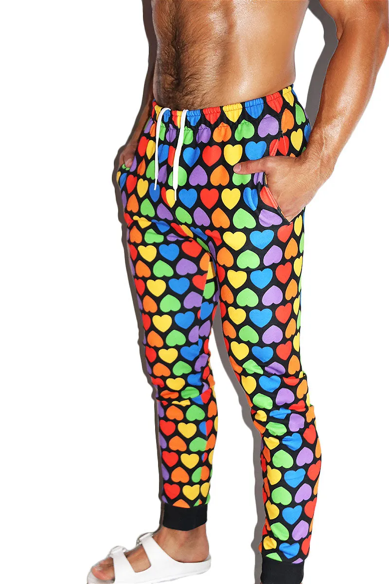 Arcade Rainbow Hearts All Over Print Sweatpants- Multi