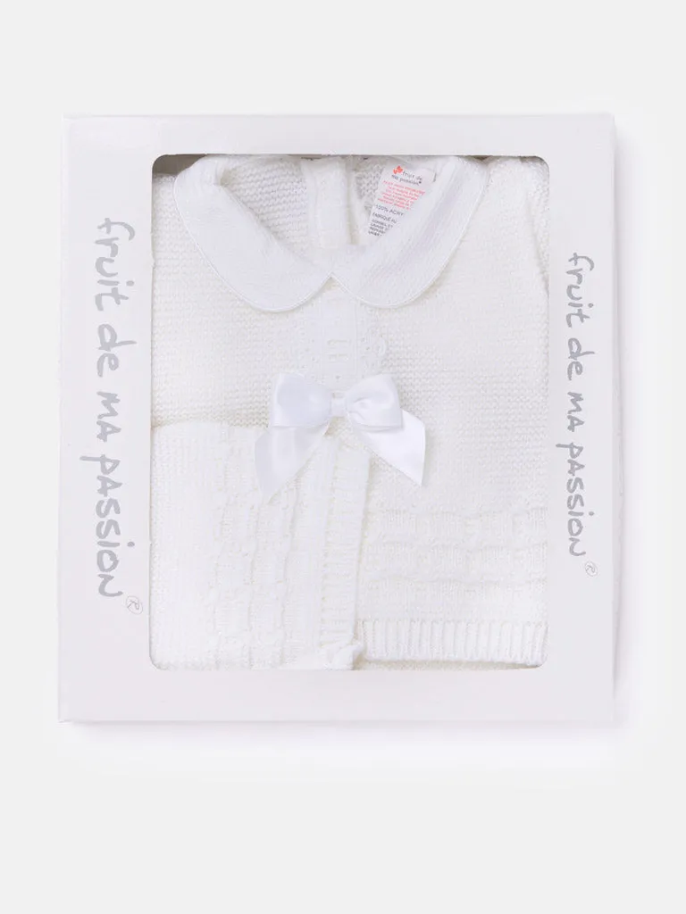 Baby Girl Lattice Knit 3-piece Gift Box Set - White