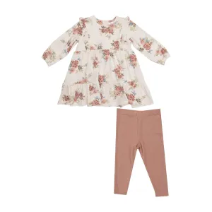 Baby Girls Sets | 2 PCS: Romantic Roses Ruffle Tiered Dress and Ribbed Legging | Angel Dear