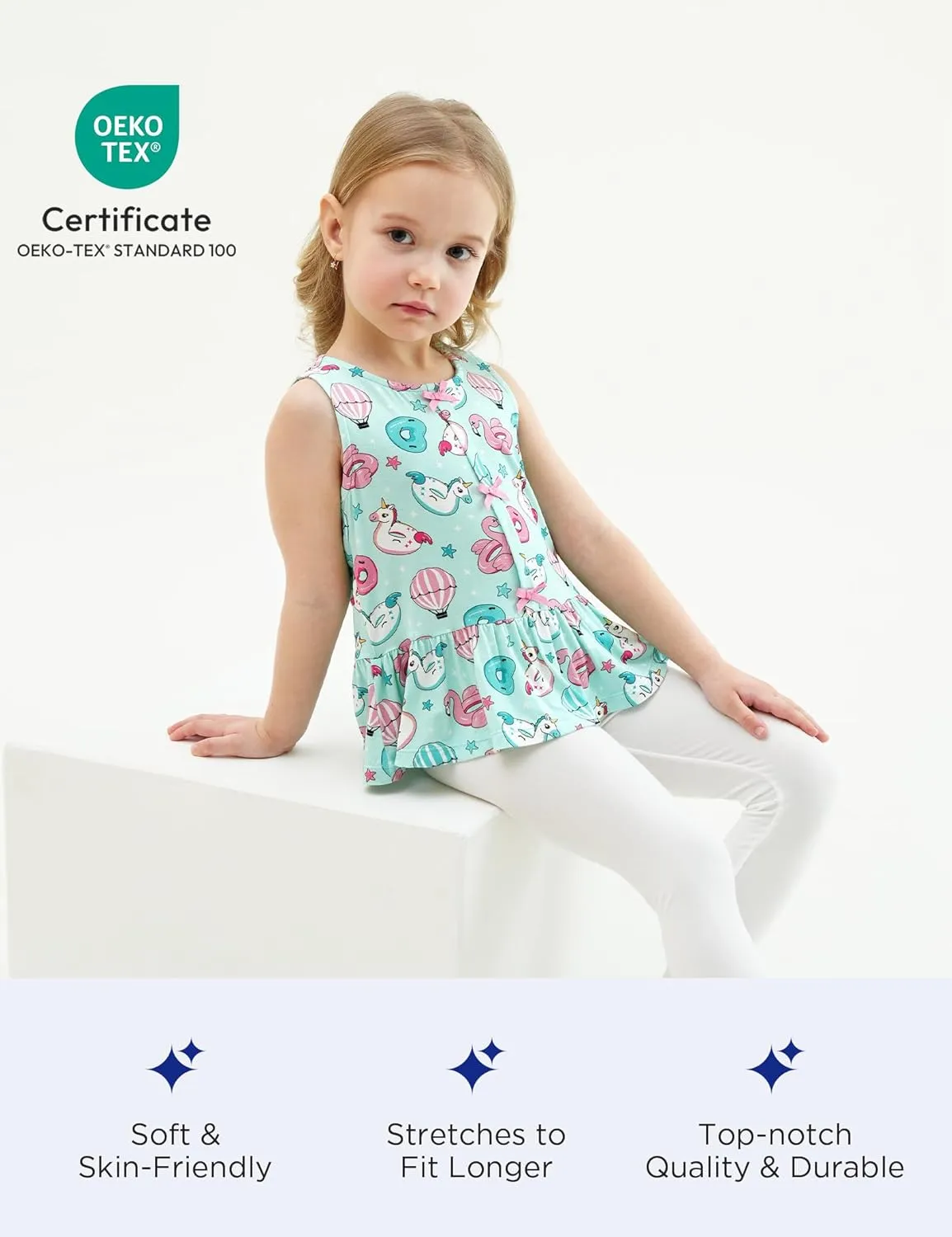 Bamboo Viscose Shirts for Girls Casual Sleeveless 2-Pack Toddler Girls Tops