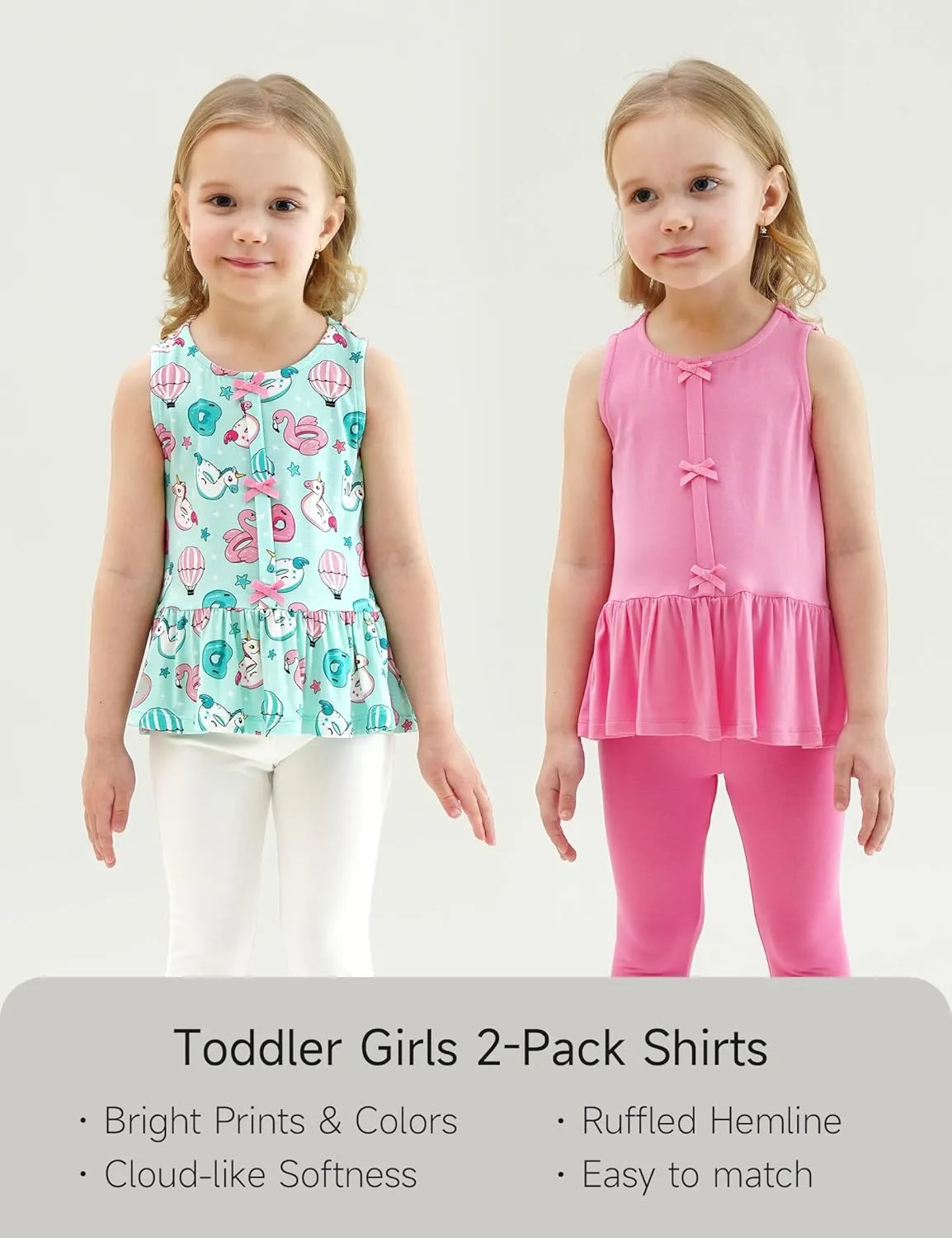 Bamboo Viscose Shirts for Girls Casual Sleeveless 2-Pack Toddler Girls Tops