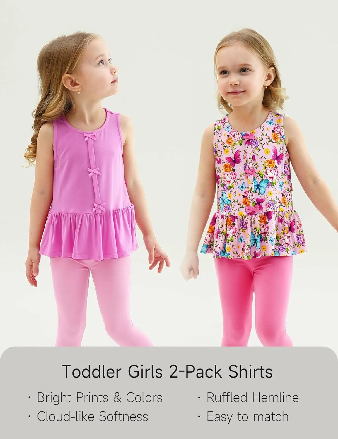 Bamboo Viscose Shirts for Girls Casual Sleeveless 2-Pack Toddler Girls Tops