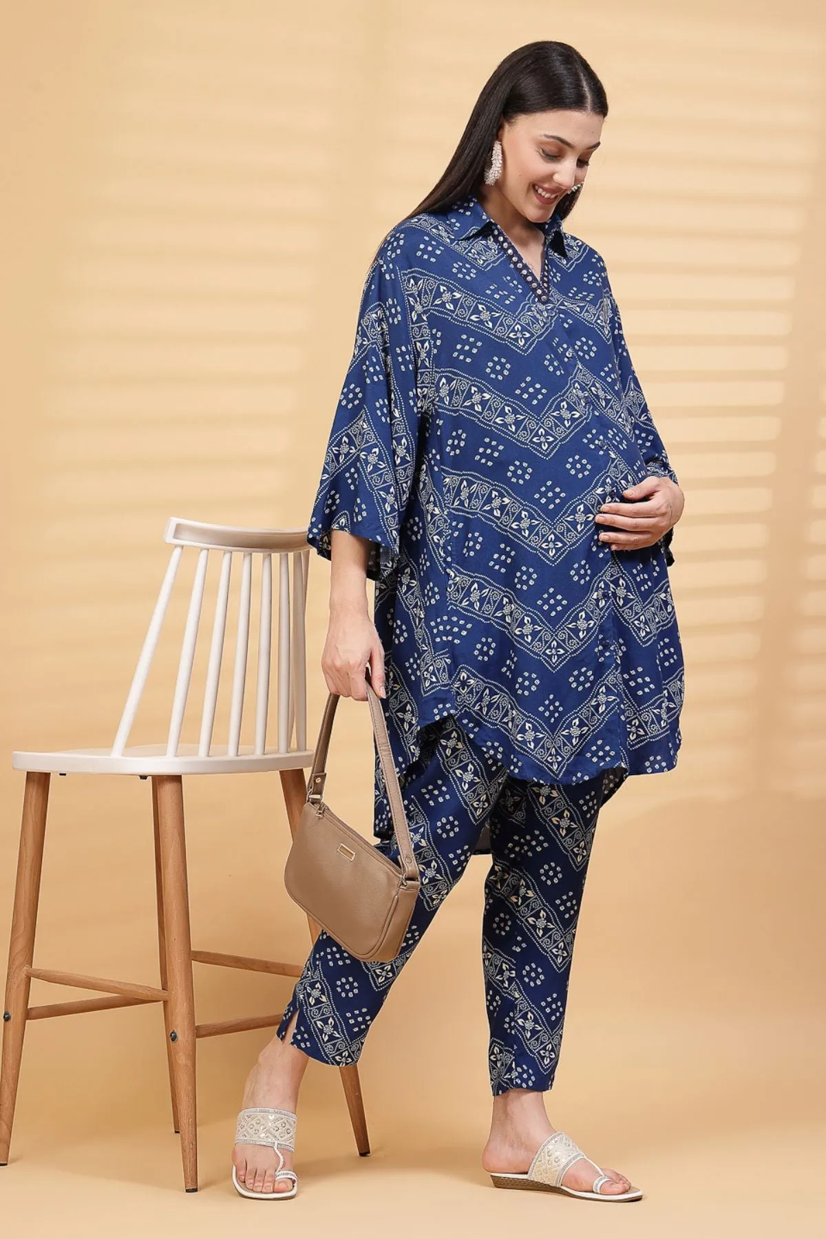Blue Printed Zipless Feeding Co-ord Set