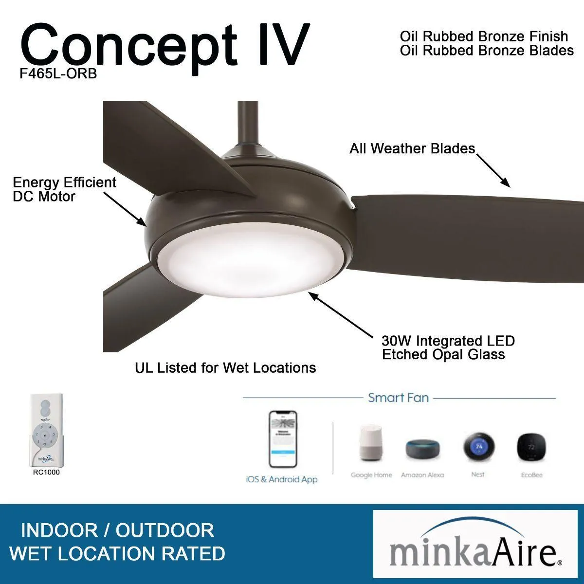 Concept IV 54" Bronze Outdoor LED Smart Ceiling Fan