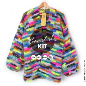 Crochet kit - Chunky Mohair cardigan Groovy Rainbow (ENG-NL)