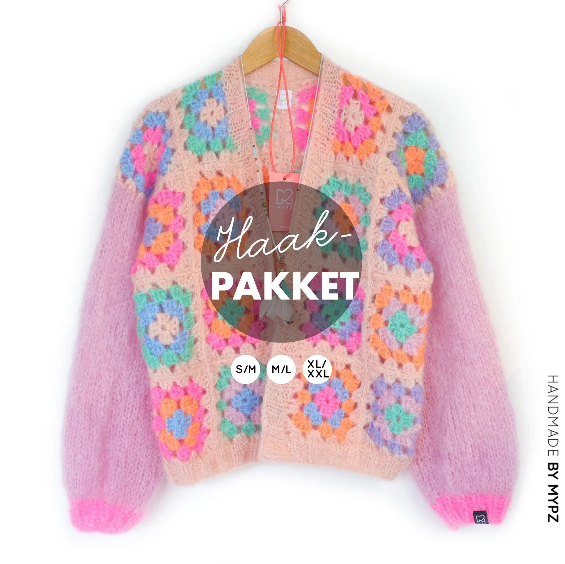 Crochet kit - MYPZ Granny square mohair cardigan Marshmallow (ENG-NL-DE)