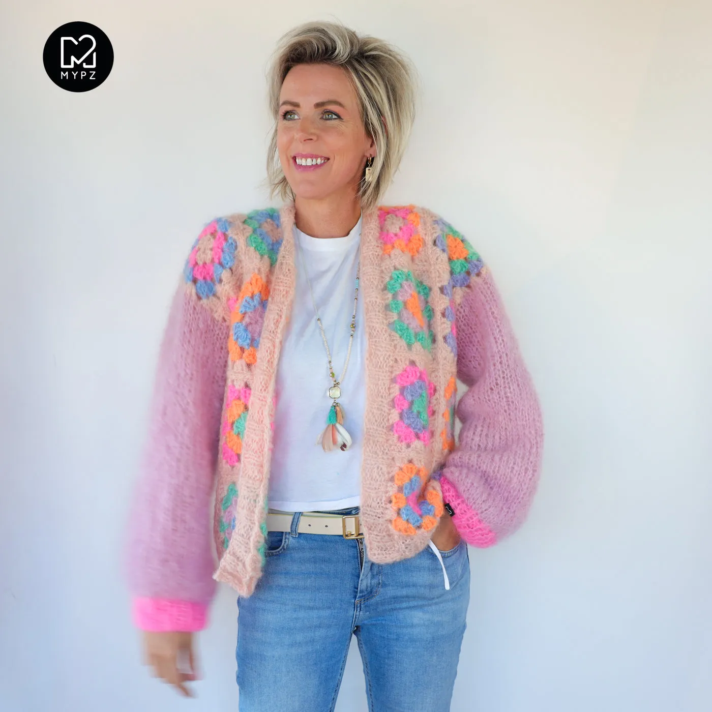 Crochet kit - MYPZ Granny square mohair cardigan Marshmallow (ENG-NL-DE)