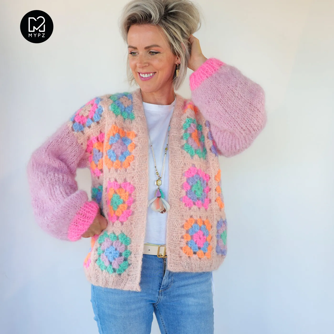 Crochet kit - MYPZ Granny square mohair cardigan Marshmallow (ENG-NL-DE)
