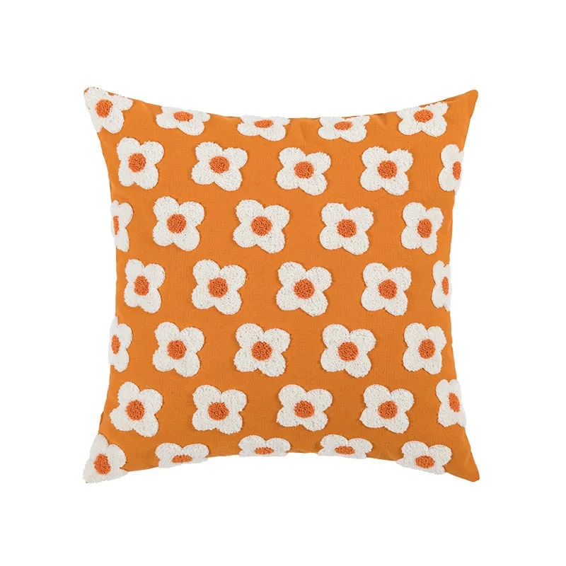 Daisy Embroidered Lumbar Pillow Cover