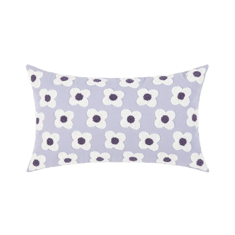 Daisy Embroidered Lumbar Pillow Cover