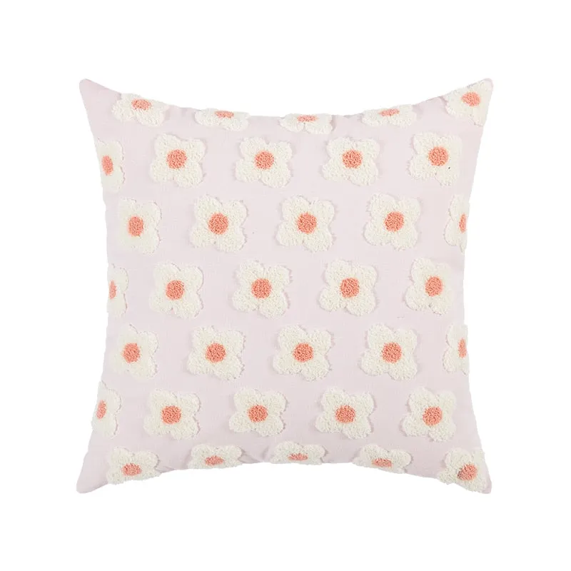 Daisy Embroidered Lumbar Pillow Cover