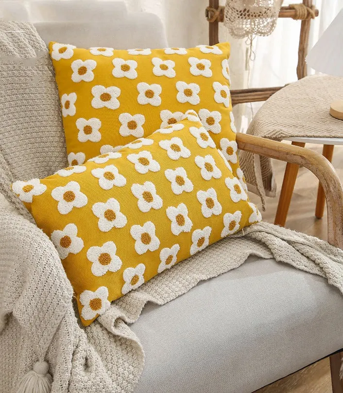Daisy Embroidered Lumbar Pillow Cover