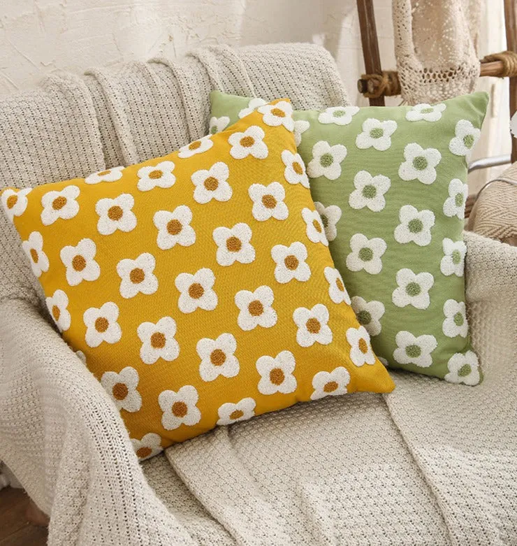 Daisy Embroidered Lumbar Pillow Cover