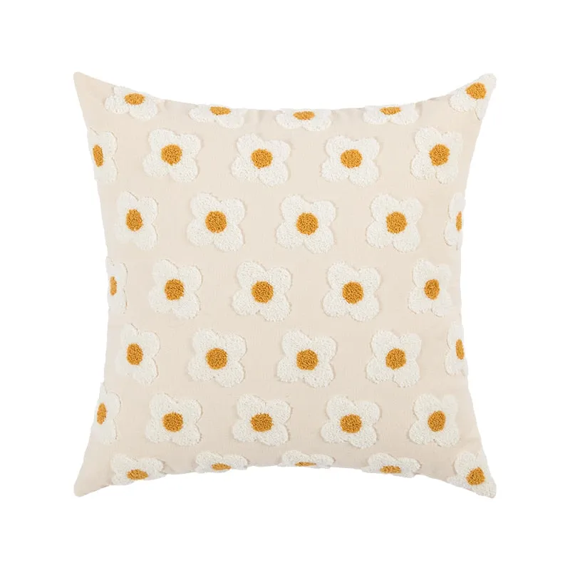 Daisy Embroidered Lumbar Pillow Cover