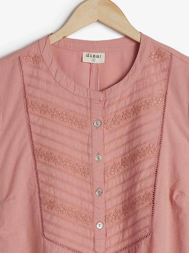 Diza Curves Peach Embroidered A-line Kurta