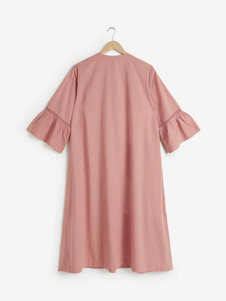Diza Curves Peach Embroidered A-line Kurta