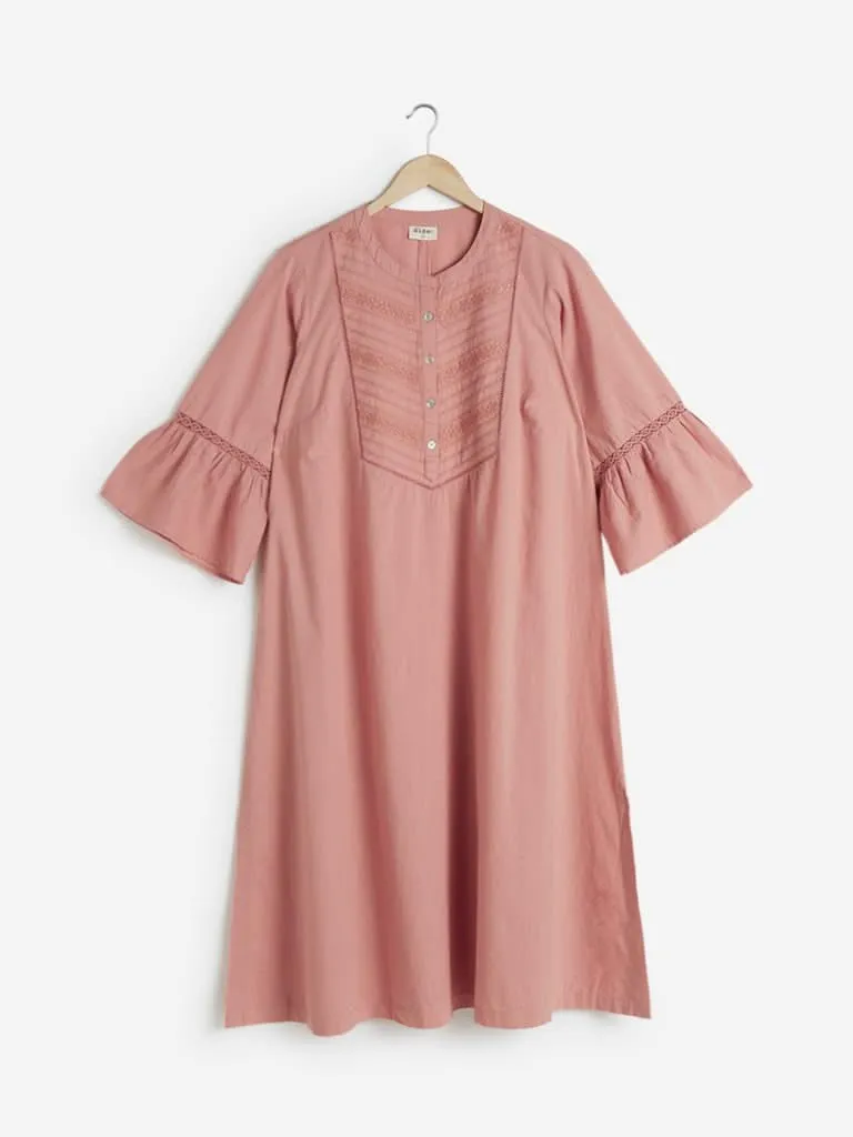 Diza Curves Peach Embroidered A-line Kurta
