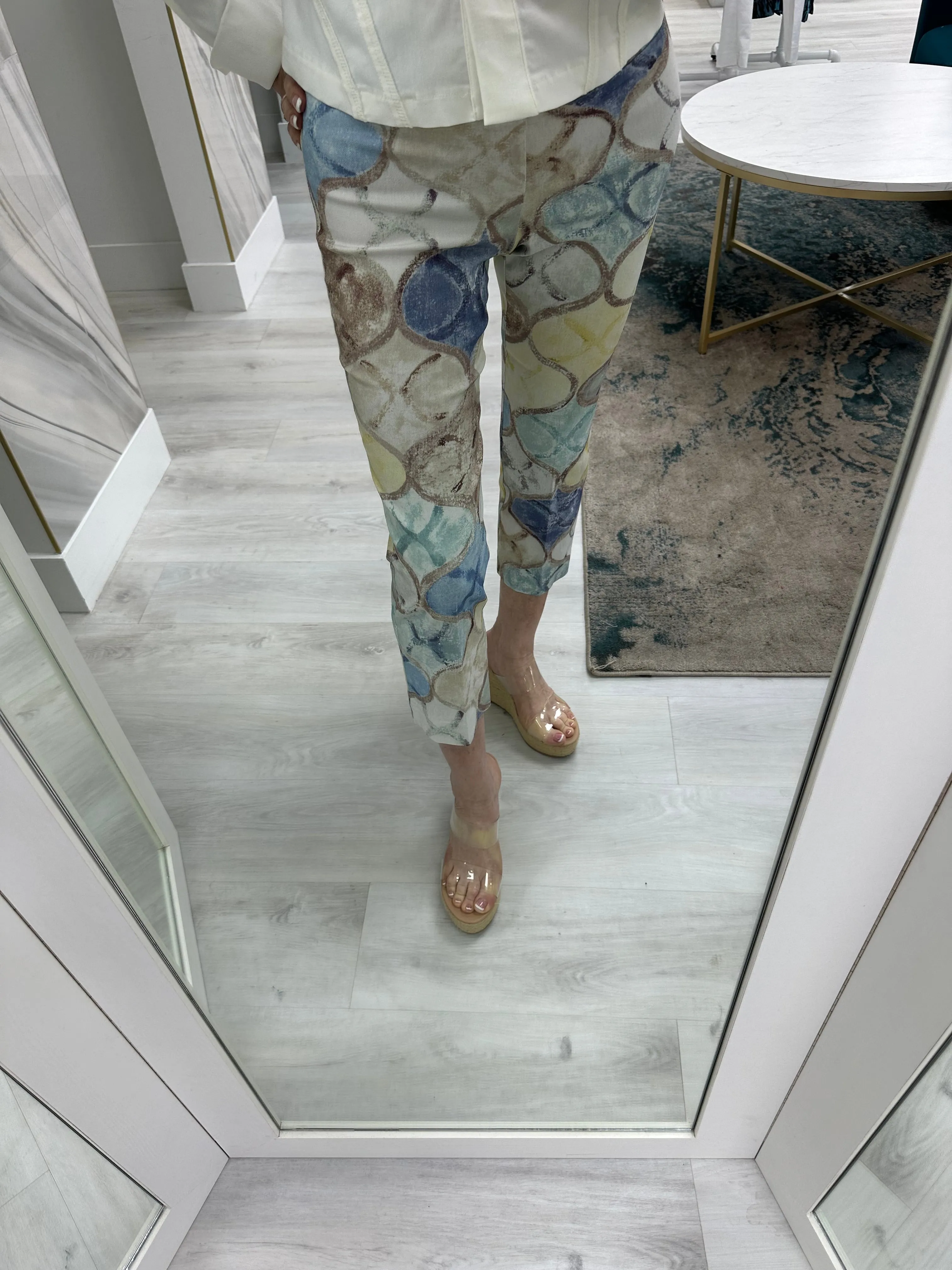 Elegant Printed Side Buttons Cropped Techno Pants