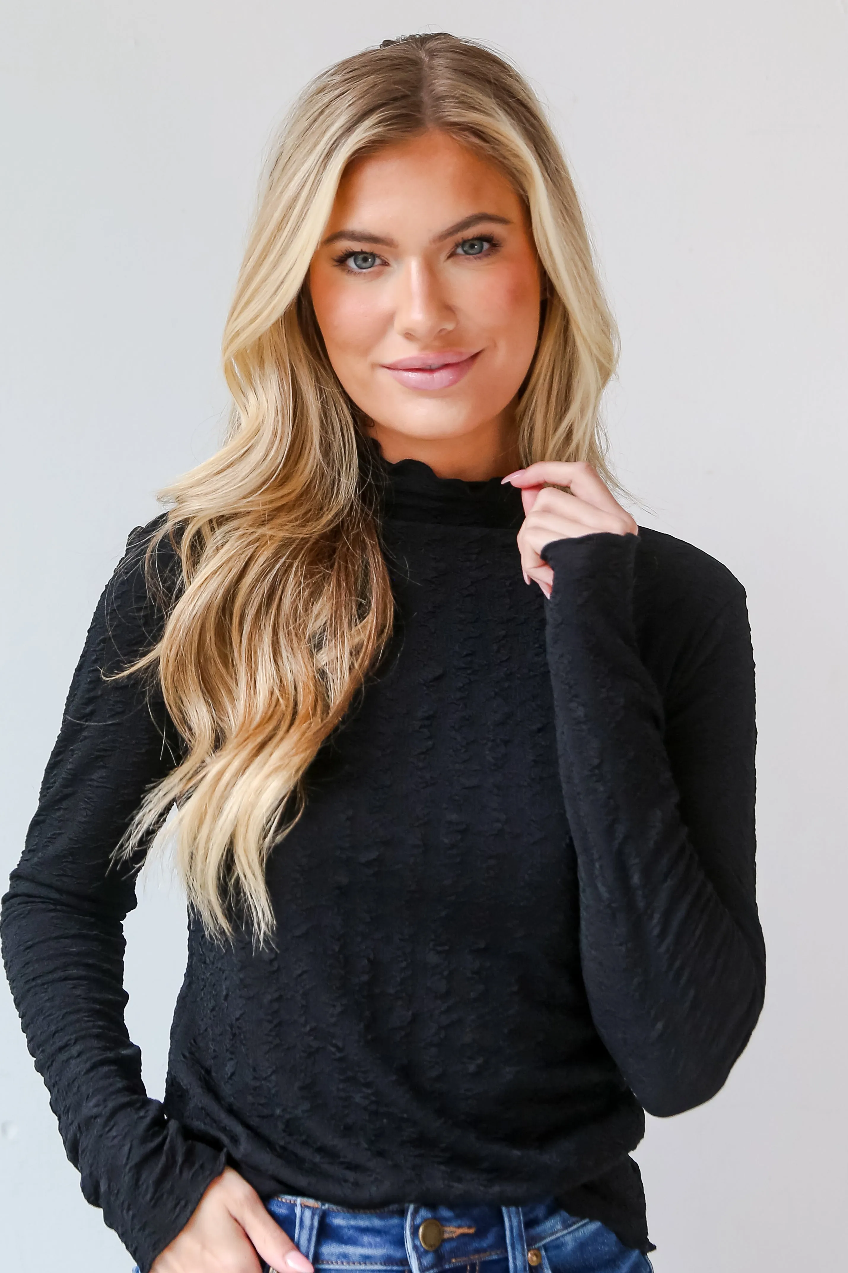 FINAL SALE - Leah Textured Mock Neck Top