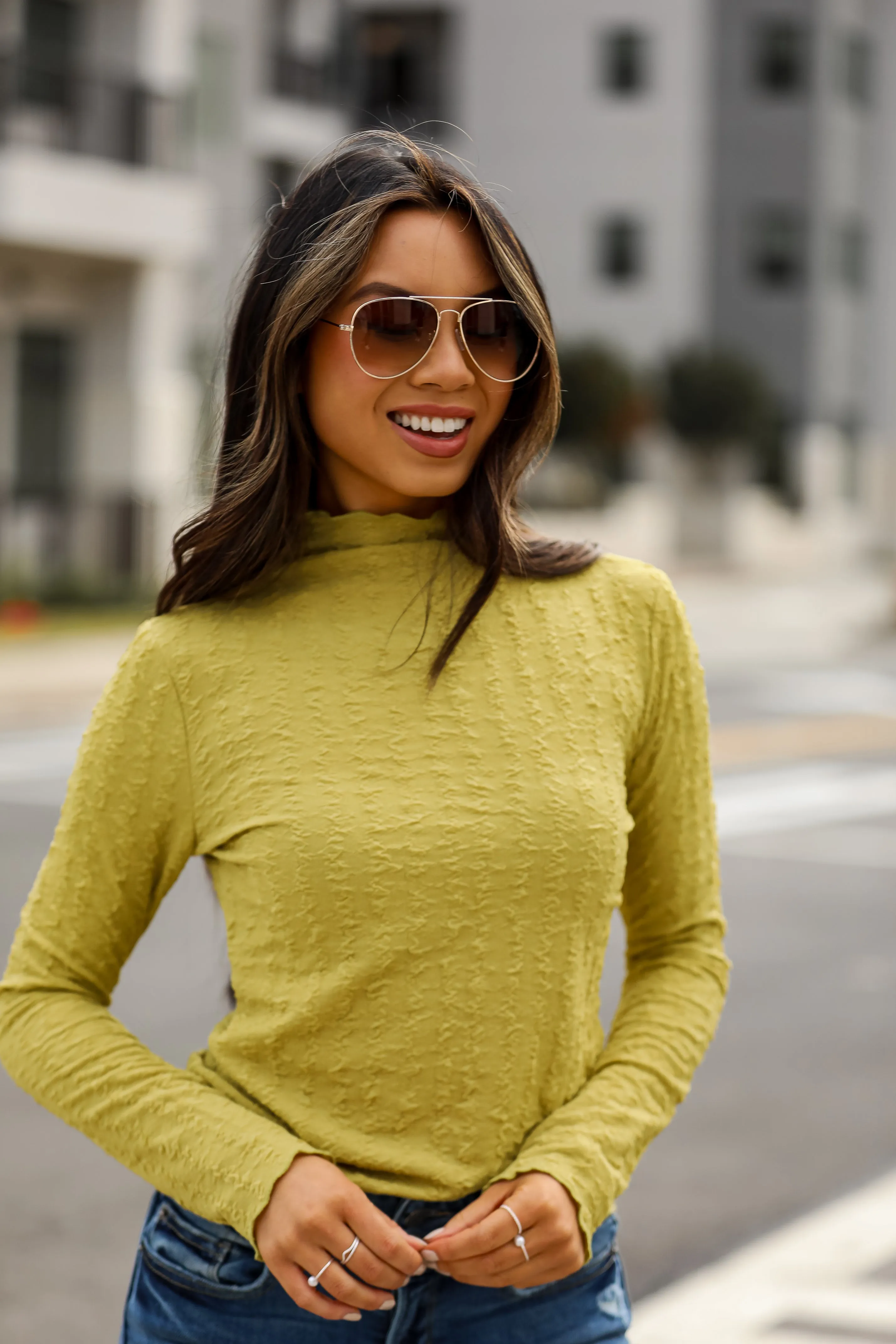 FINAL SALE - Leah Textured Mock Neck Top