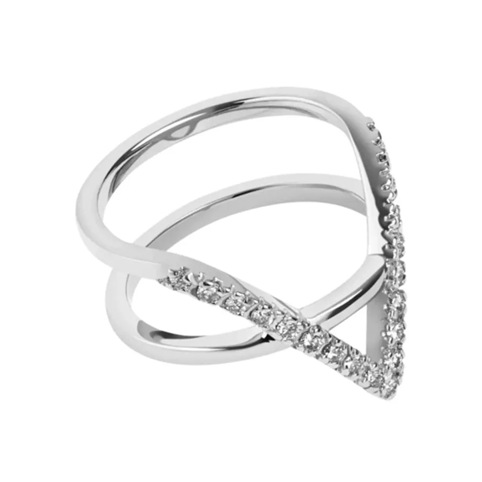 FJ0074 925 Sterling Silver Geometric Cross Zircon Ring
