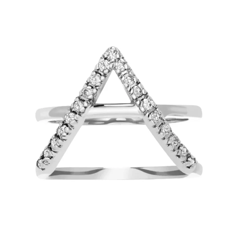 FJ0074 925 Sterling Silver Geometric Cross Zircon Ring