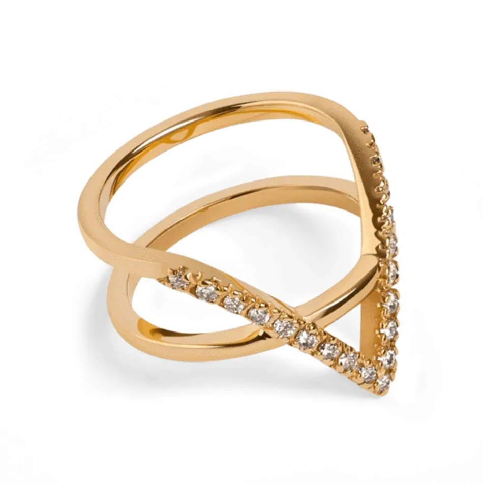 FJ0074 925 Sterling Silver Geometric Cross Zircon Ring