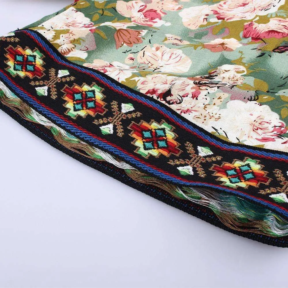 Forest and Floral Tasseled Dress
