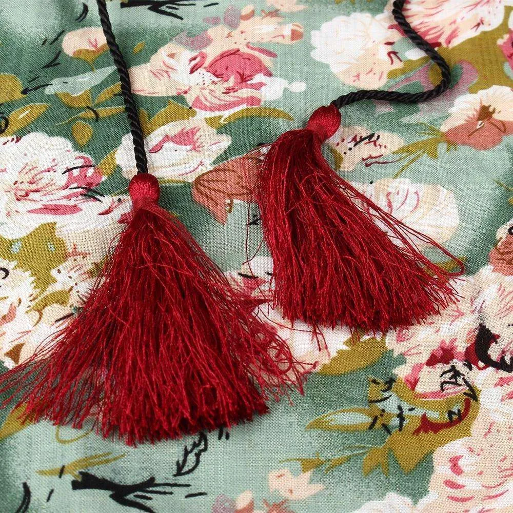 Forest and Floral Tasseled Dress