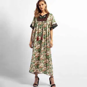 Forest and Floral Tasseled Dress
