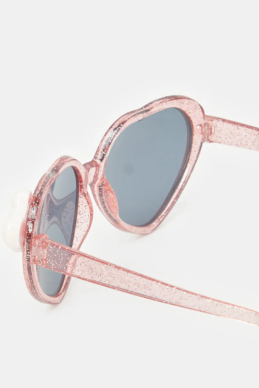 Girls Pink Heart Shaped Bow Embellished Sunglasses