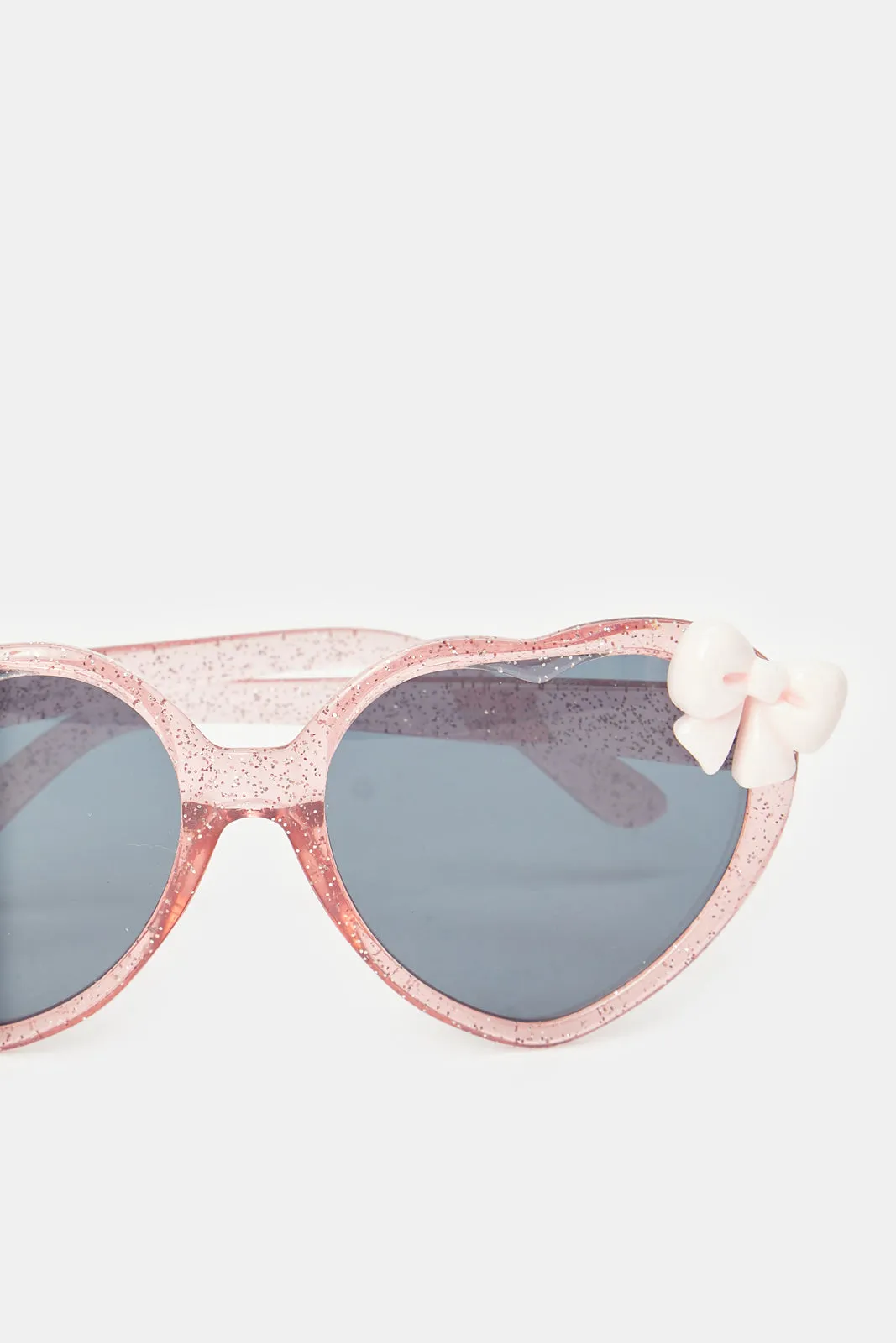 Girls Pink Heart Shaped Bow Embellished Sunglasses