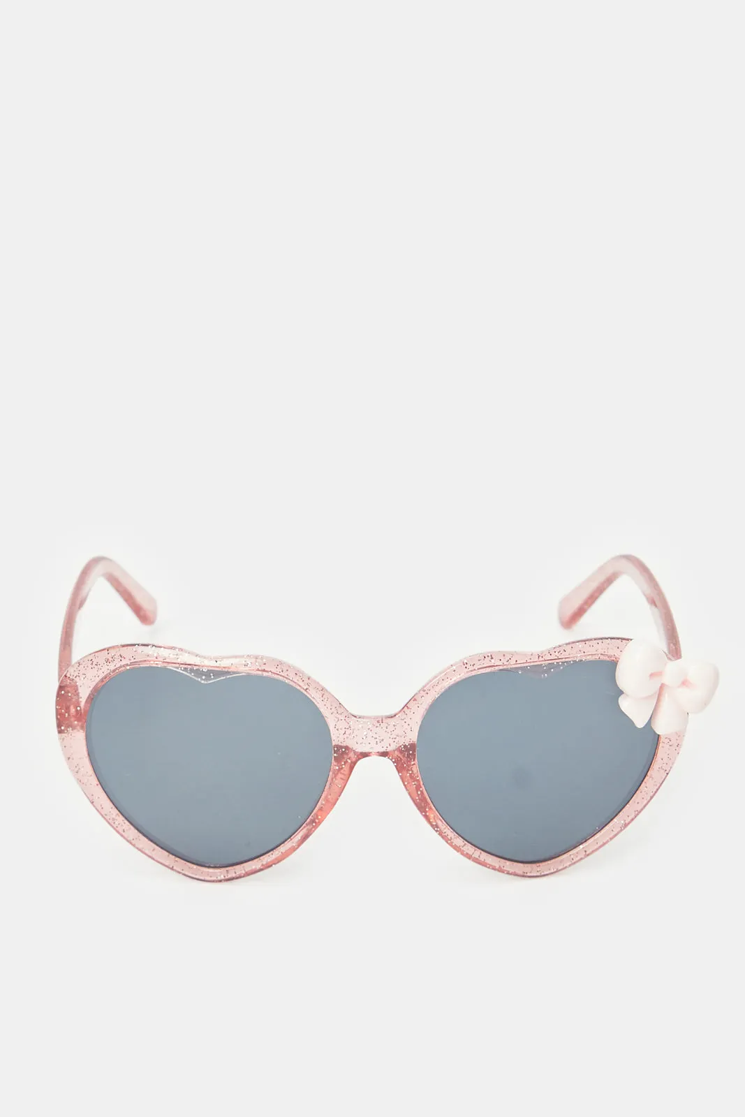 Girls Pink Heart Shaped Bow Embellished Sunglasses