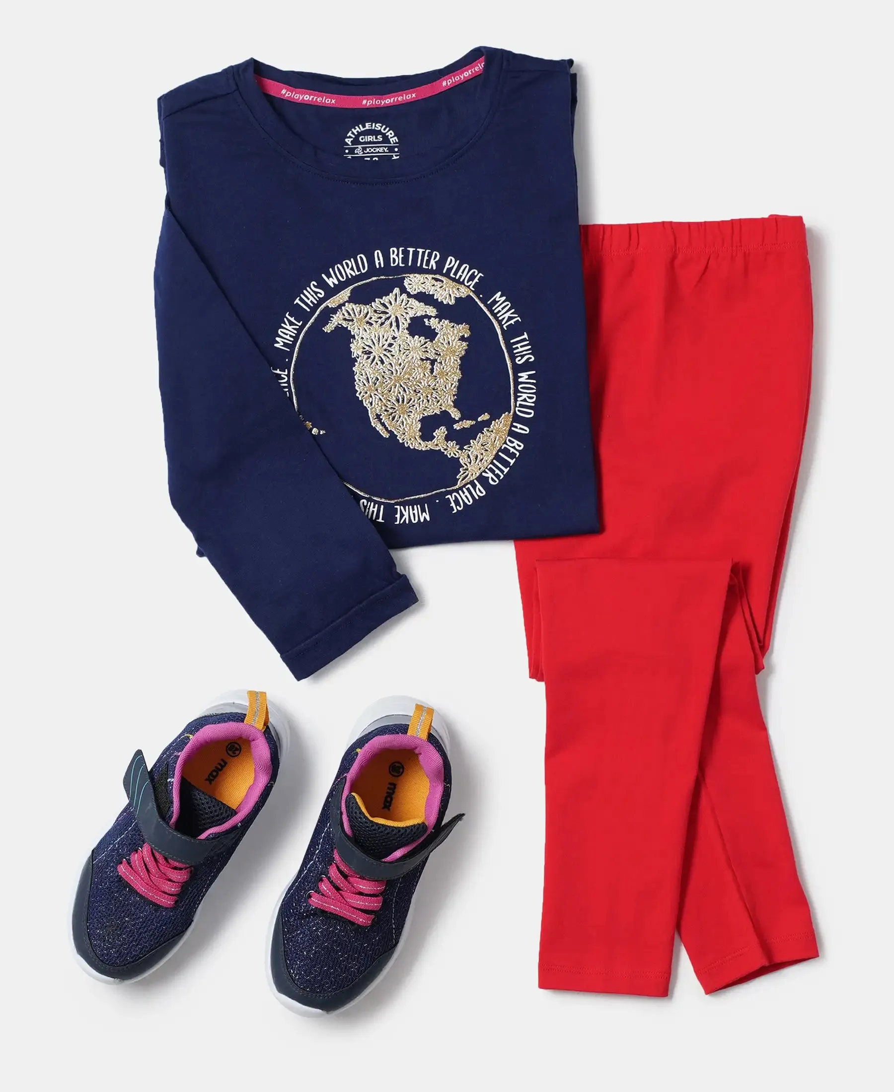 Girl's Super Combed Cotton Graphic Printed Long Length T-Shirt - Imperial Blue Printed