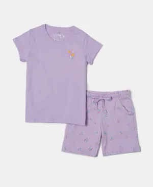 Girl's Super Combed Cotton Short Sleeve T-Shirt and Printed Shorts Set - Lavendula