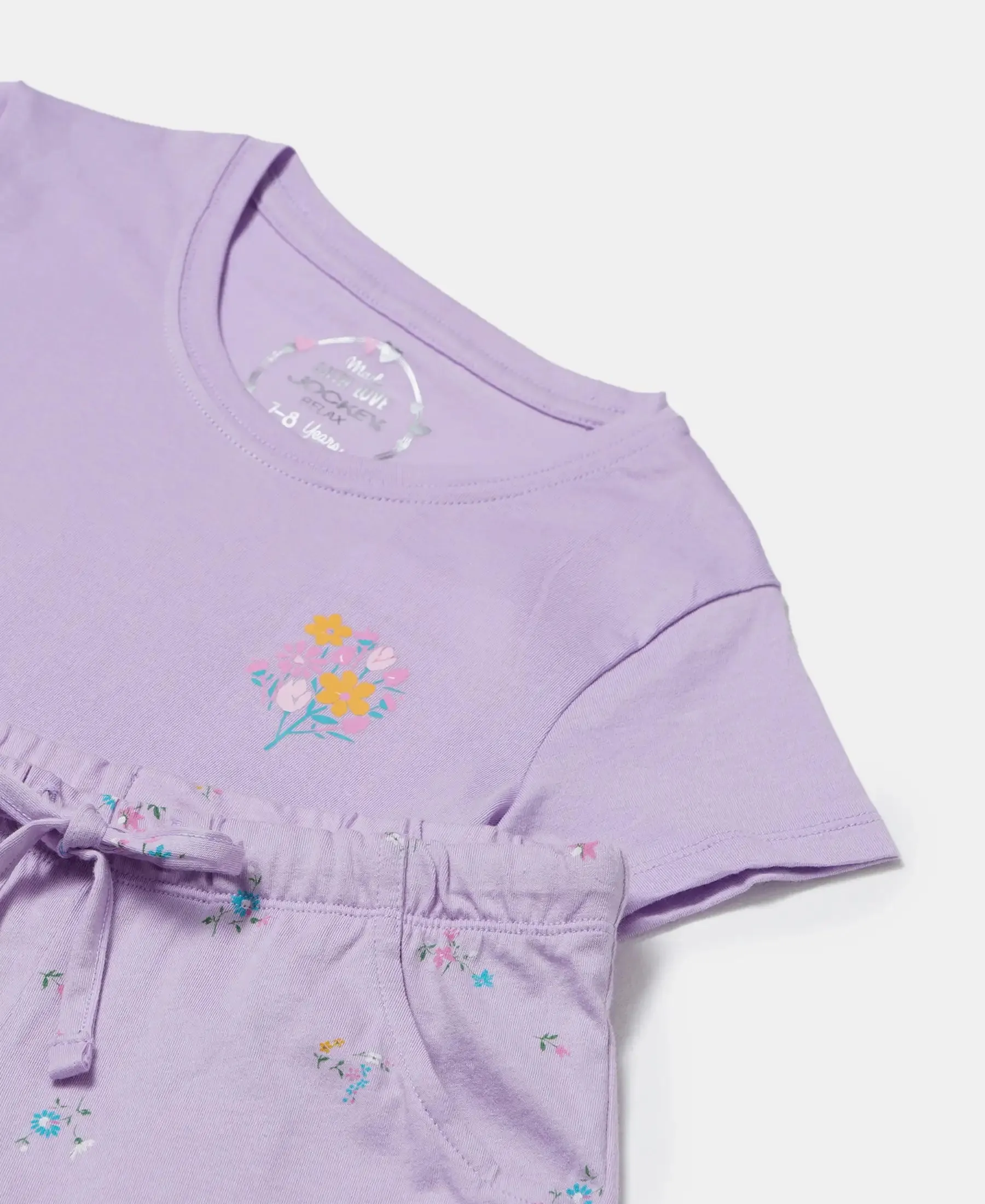 Girl's Super Combed Cotton Short Sleeve T-Shirt and Printed Shorts Set - Lavendula