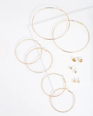 Gold Ball Knot Stud & Hoop 6-Pack