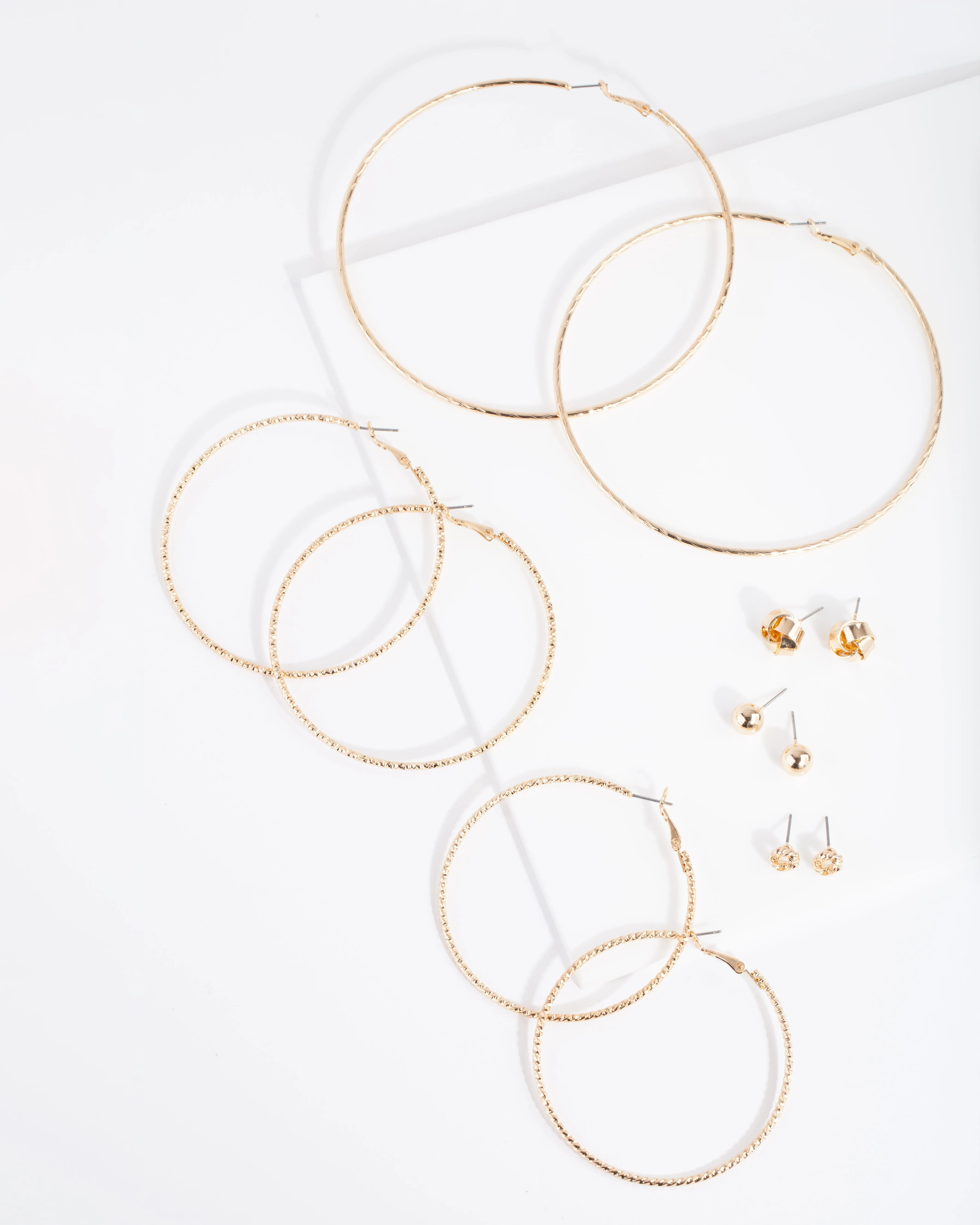 Gold Ball Knot Stud & Hoop 6-Pack