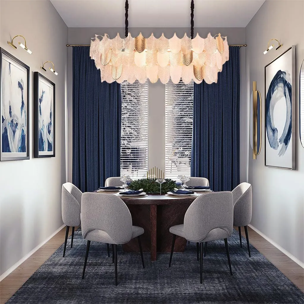 Gratus Luxe White Glass Leaf Oval Chandelier