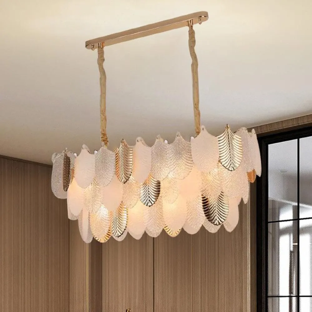 Gratus Luxe White Glass Leaf Oval Chandelier