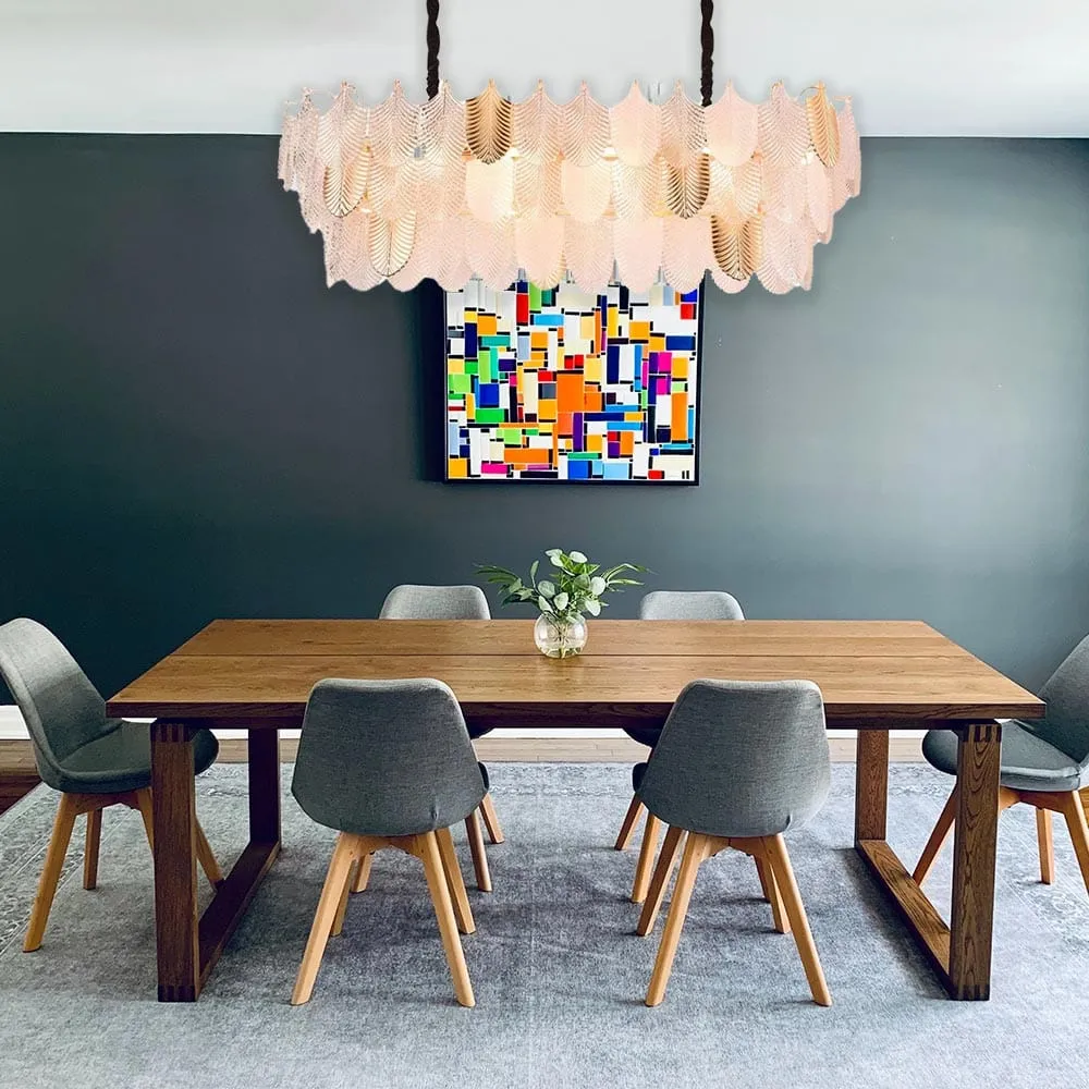 Gratus Luxe White Glass Leaf Oval Chandelier