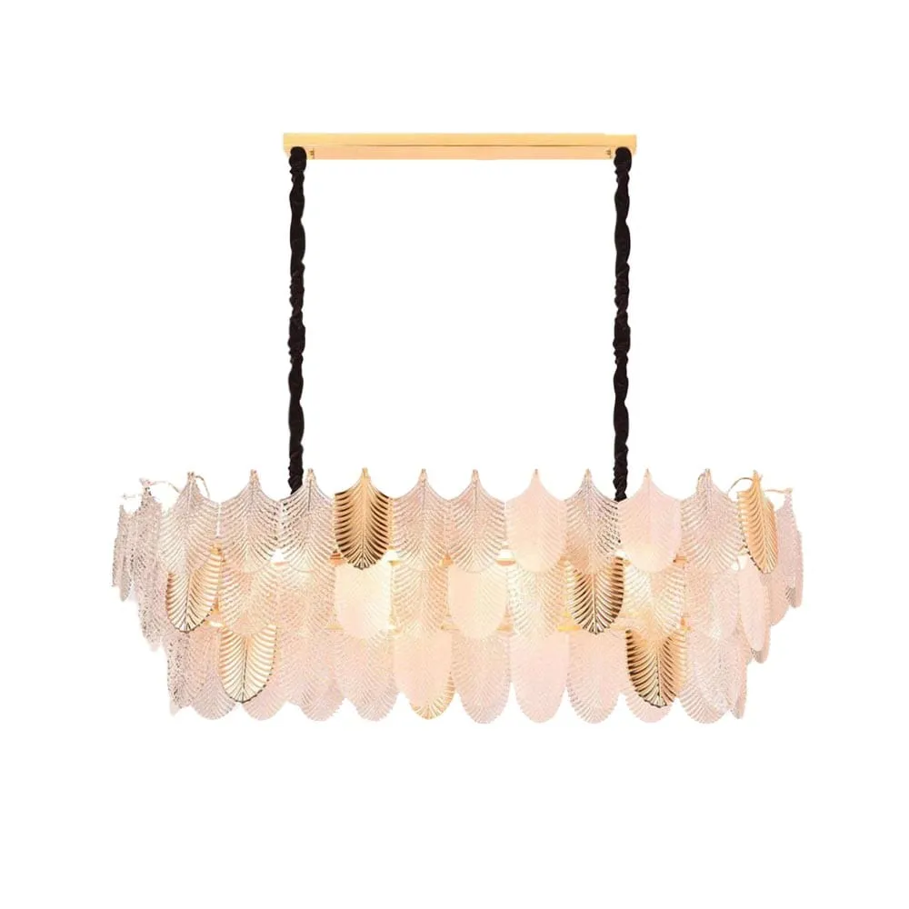 Gratus Luxe White Glass Leaf Oval Chandelier