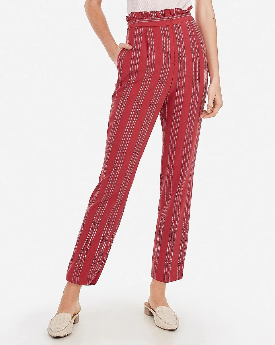 High Waisted Striped Ruffle Top Ankle Pant in Stripe