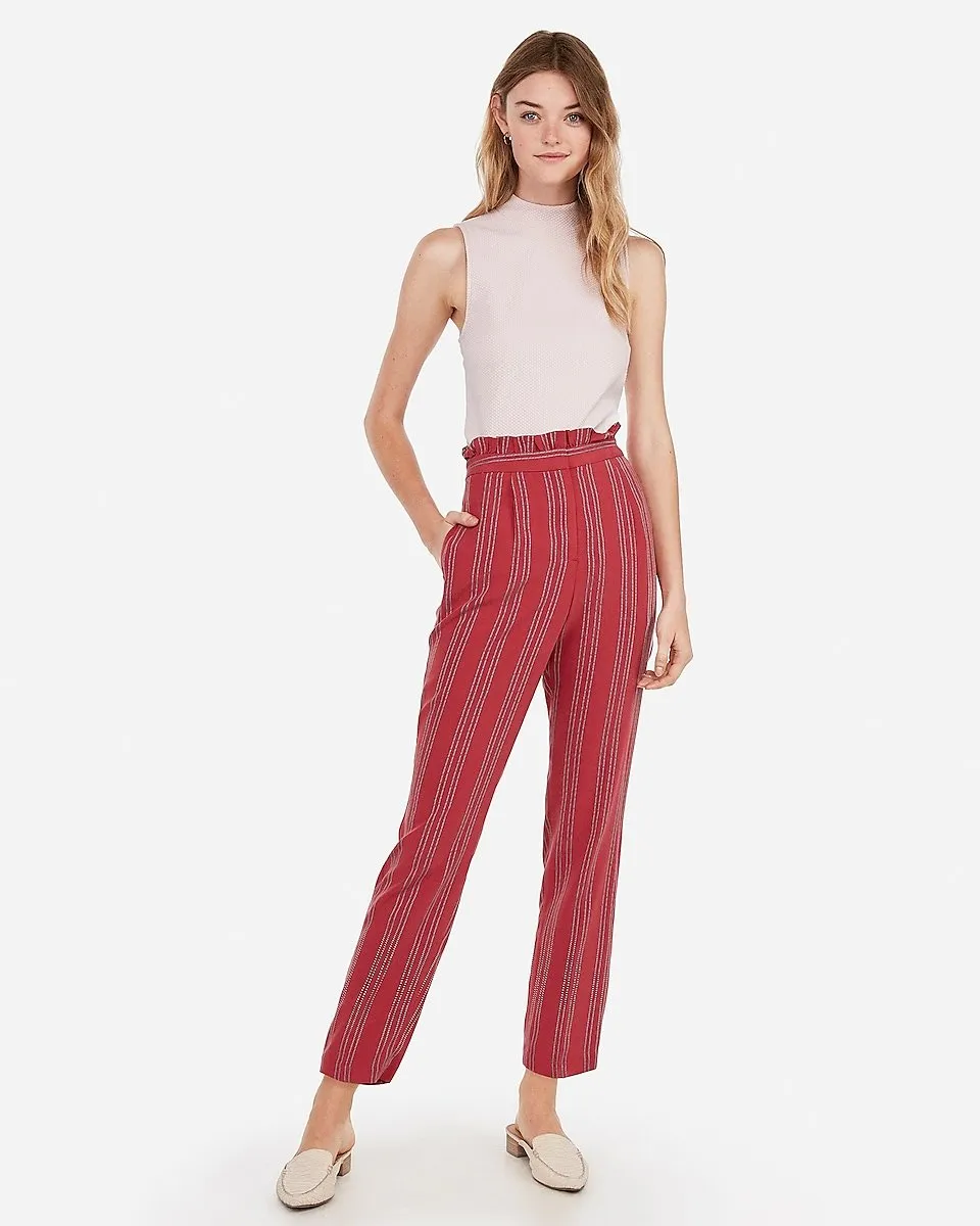 High Waisted Striped Ruffle Top Ankle Pant in Stripe