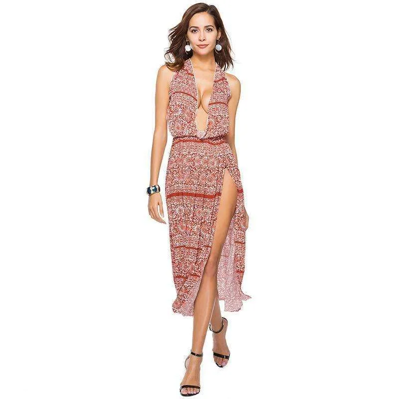 Lace Up Sexy Floral Midi Dress